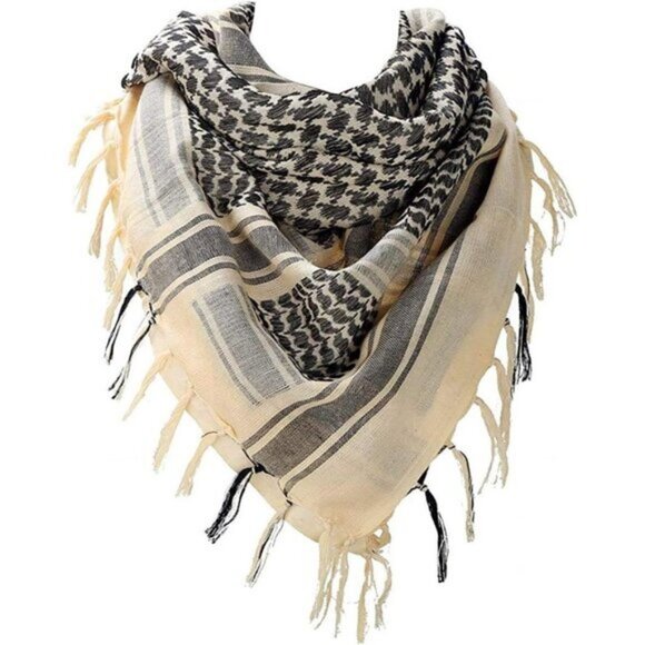 ⚡Men Black and Beige 100% Cotton Military Shemagh Tactical Keffiyeh Scarf Wrap - Picture 6 of 8